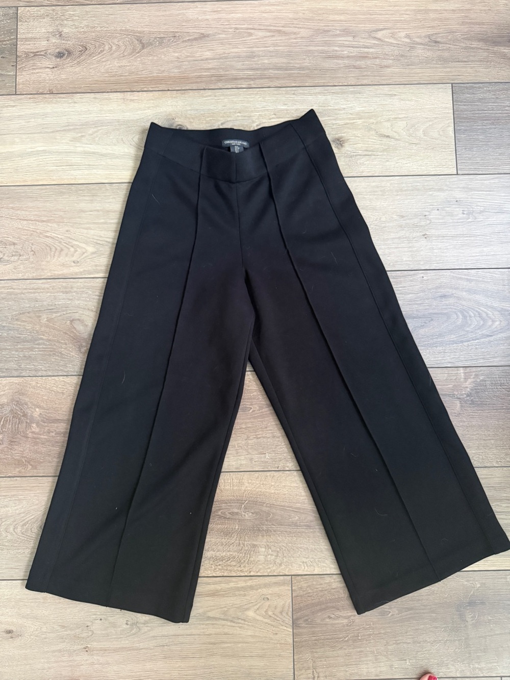 Christian Siriano Black High-Waist Wide-Leg Cropped Pants
